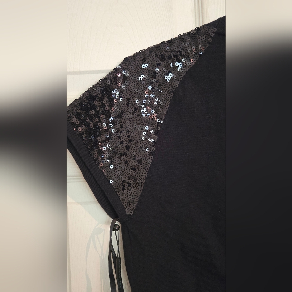 Calvin Klein Black Sequin Crop Cardigan Sweater Shrug - Picture 10 of 11